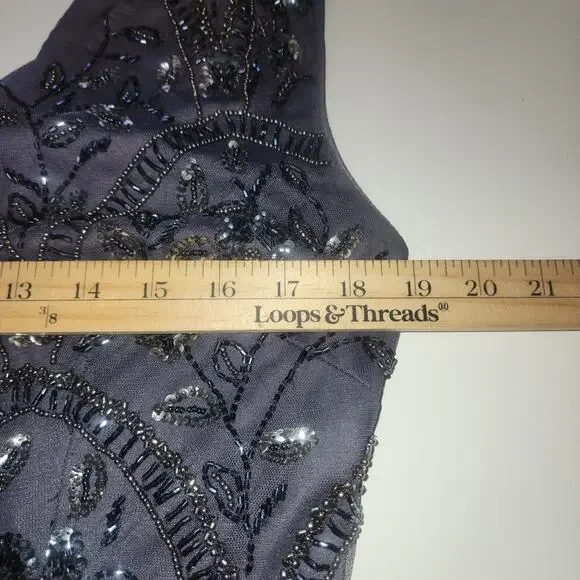 Adrianna Papell Dress Women 12 Beaded Gunmetal Grey Formal Wedding Evening Event - Picture 7 of 10